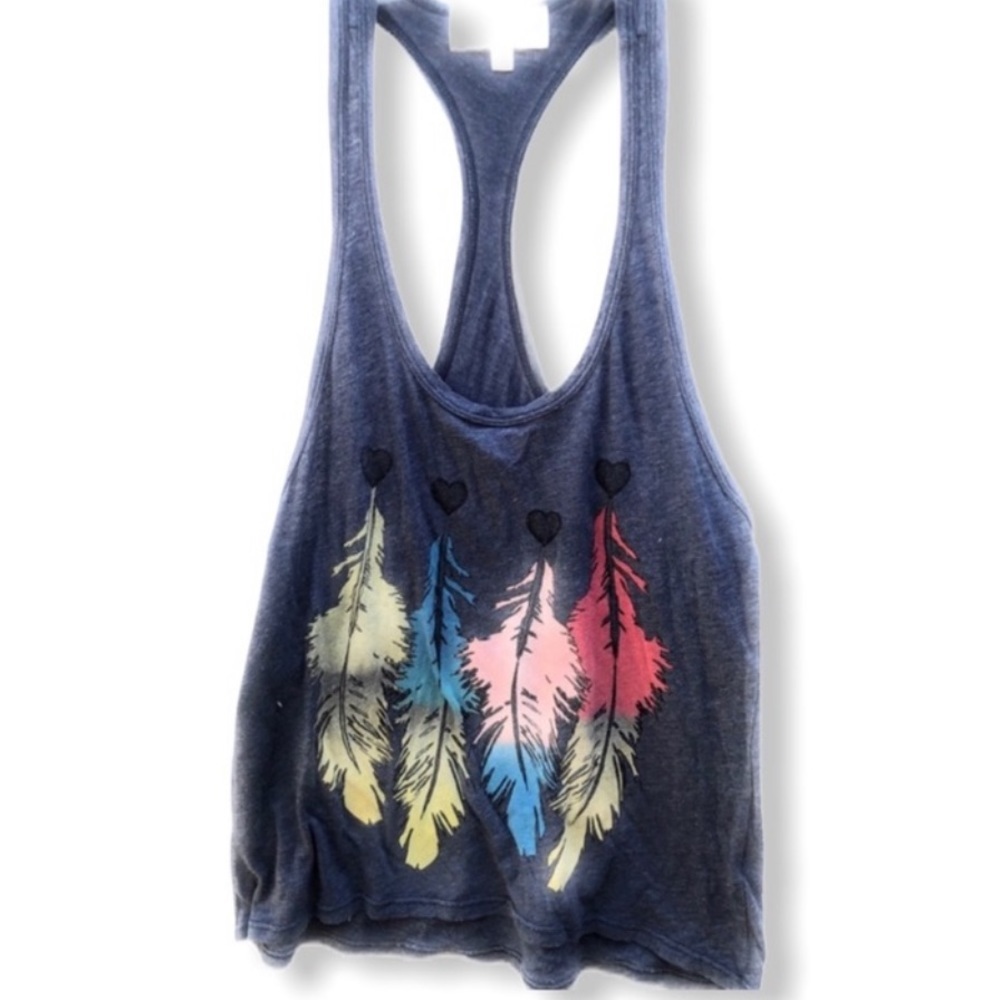Wildfox Racerback Tank Top Feathers Hearts